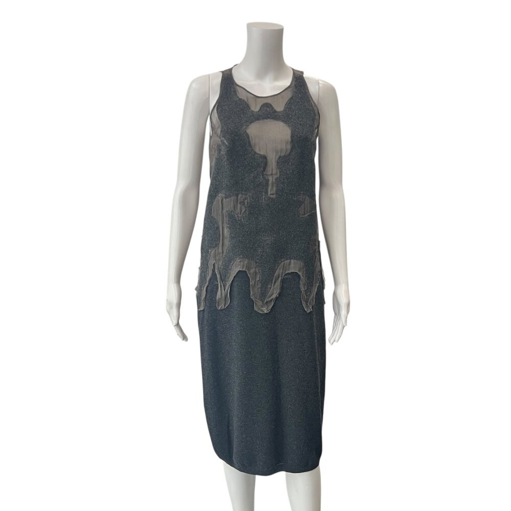 $1020 Gentry Portofino Gray Sheer Silk Wool Blend Midi Dress size 6